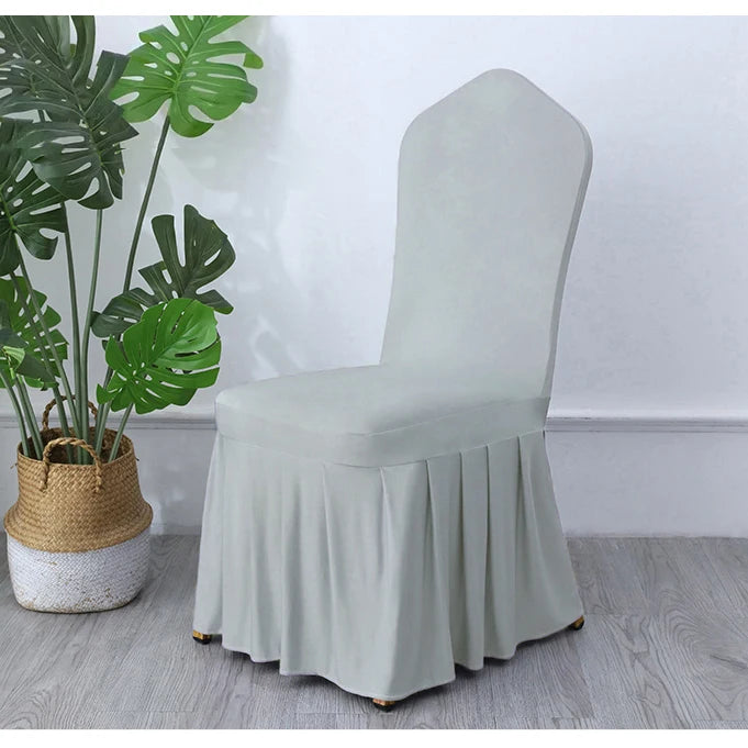 50/100pcs White Chair Cover Pleated skirt Spandex Seat Protector Covers for Hotel Banquet Party Events Wedding Decoration
