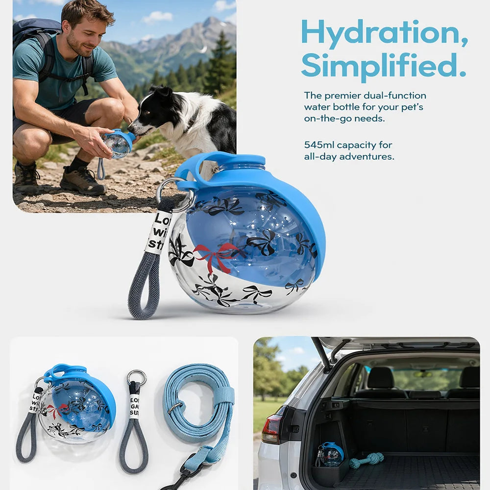 Compact Portable Dog Water Bottle With Foldable Silicone Bowl