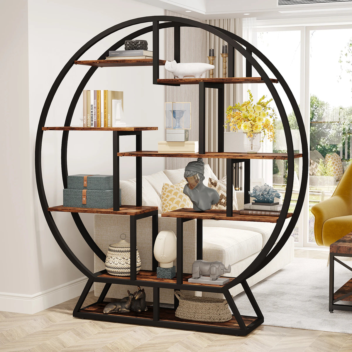 Tribesigns Industrial Bookshelf With Staggered Shelves For Modern Homes