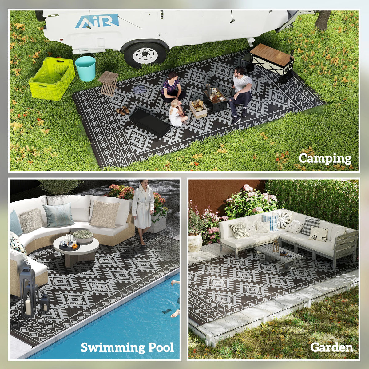 Modern Geometric Polypropylene Outdoor Decorative Rug