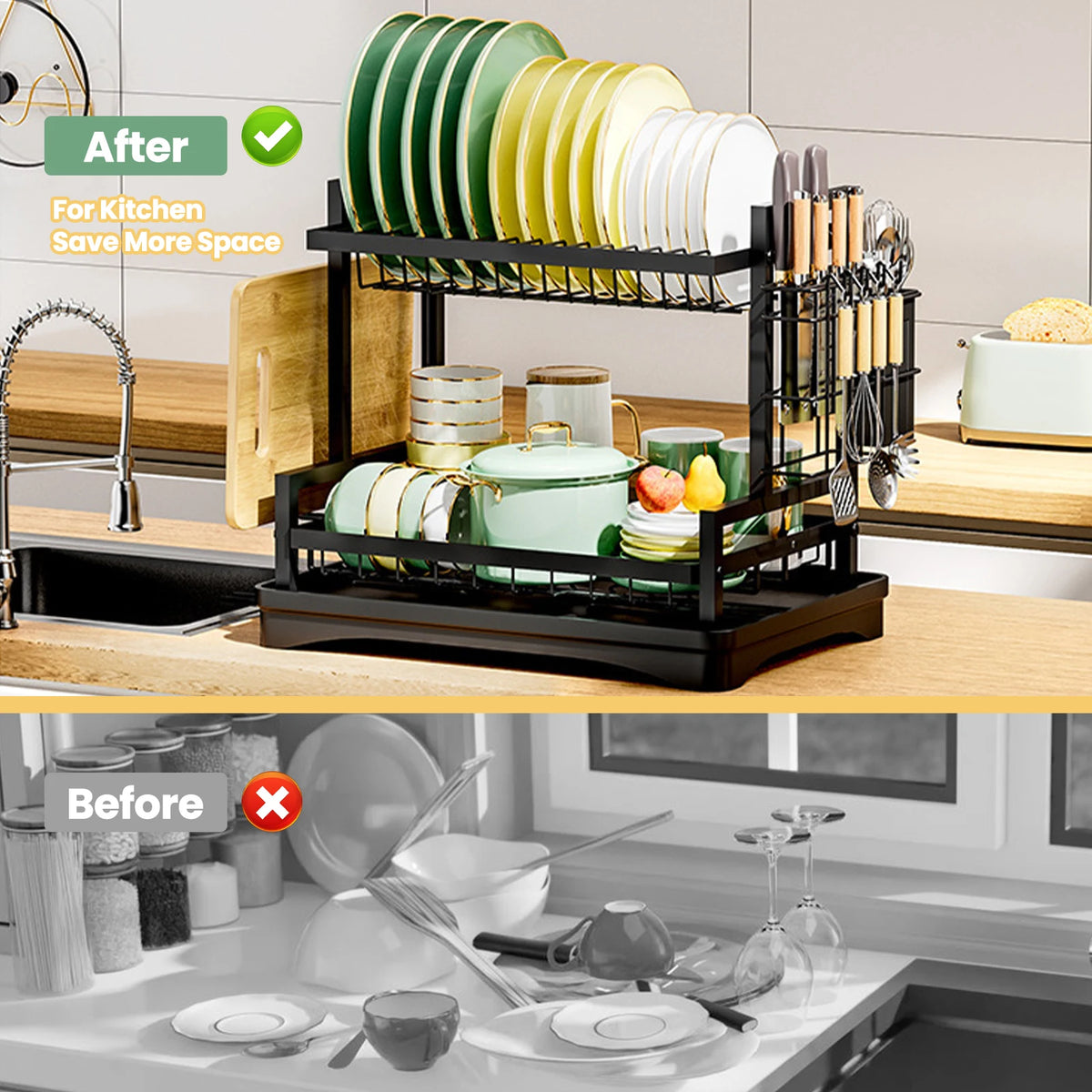 Heavy Duty Home Dish Drainer Rack With Rustproof Drip Tray