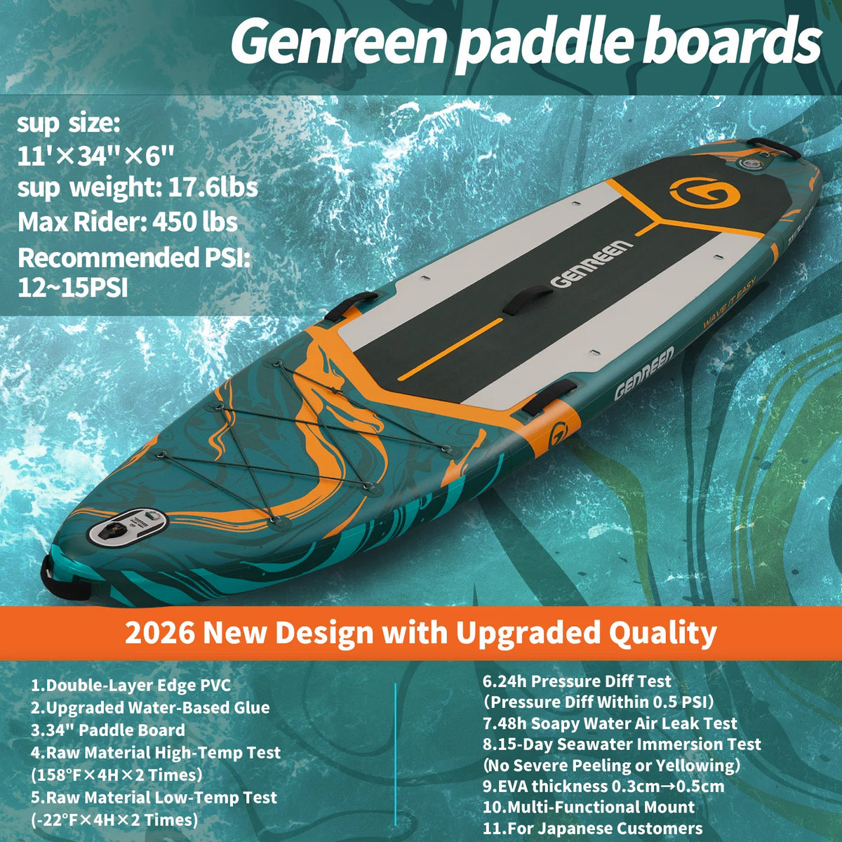 Quashley Inflatable Stand Up Paddleboard Ultra Stable Wide Design