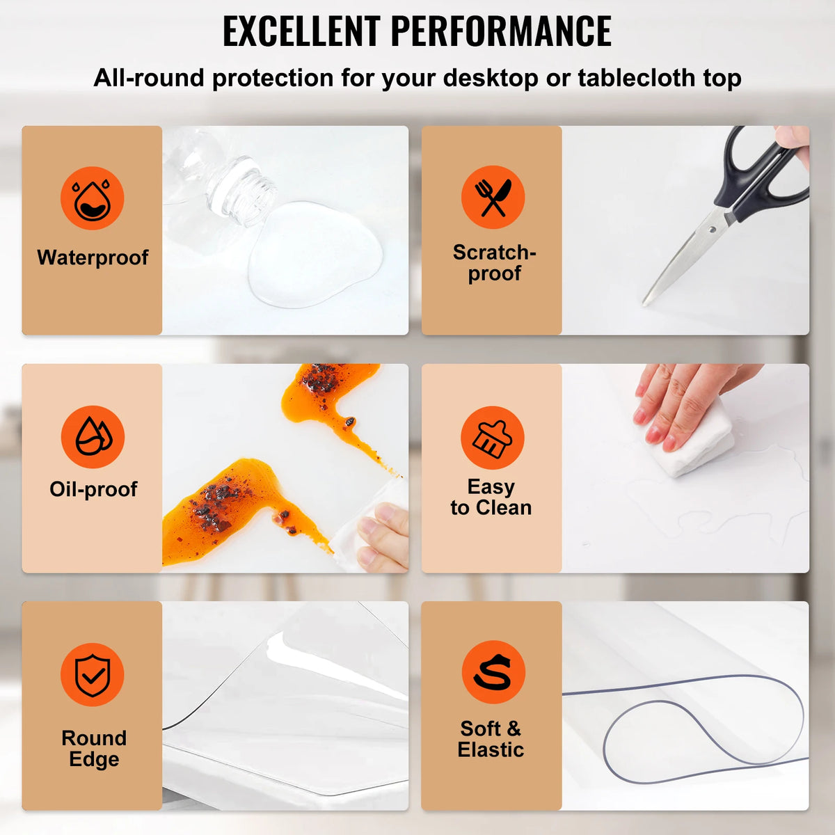 SucceBuy Multi-size 1.5/2mm Tablecloth Protector Table Cover Mat PVC Soft Waterproof Clear Water Resistant Easy Clean