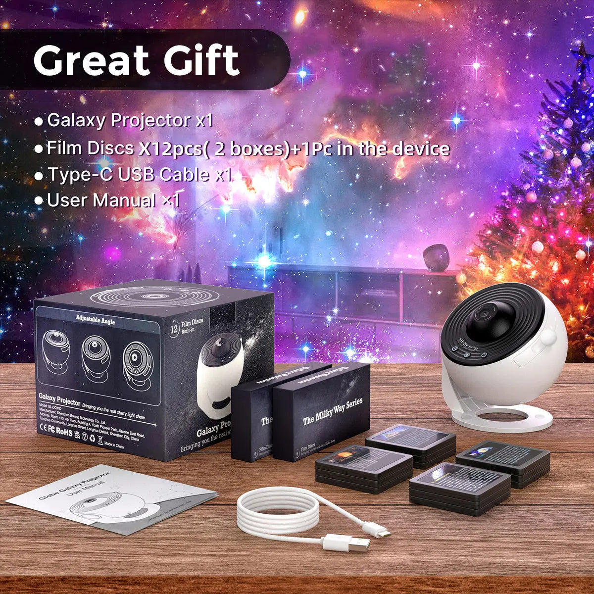Mexllex Galaxy Star Projector LED Night Light With 13 Discs