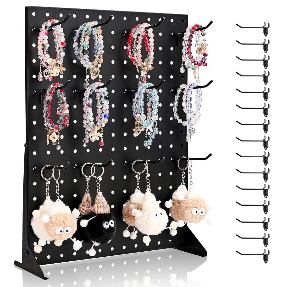 SucceBuy 1/2Sets Pegboard Display Stand 17x13in Tabletop Steel Peg Board Panel with 15 Hooks for Grocery Retail Jewelry Store