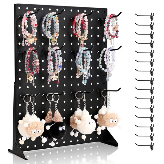 SucceBuy 1/2Sets Pegboard Display Stand 17x13in Tabletop Steel Peg Board Panel with 15 Hooks for Grocery Retail Jewelry Store
