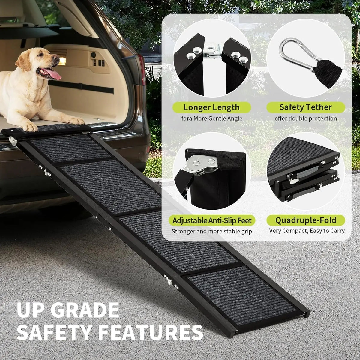 HiMISS Upgraded Foldable Dog Car Ramp For Large Pets 250lbs