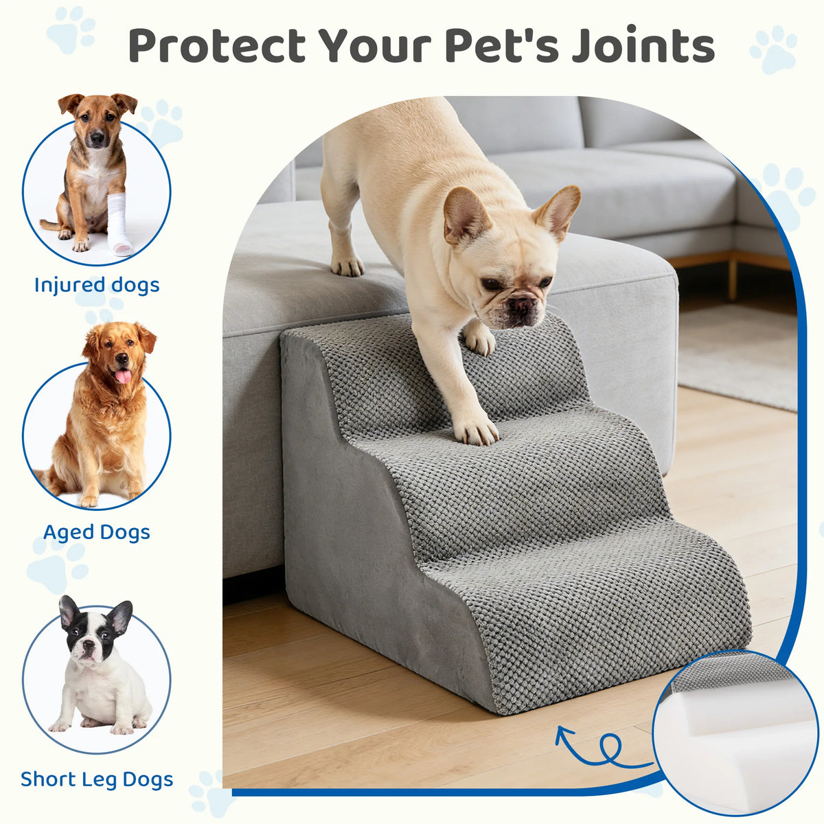 Premium Curved Dog Stairs High Density Foam Small Pet Steps