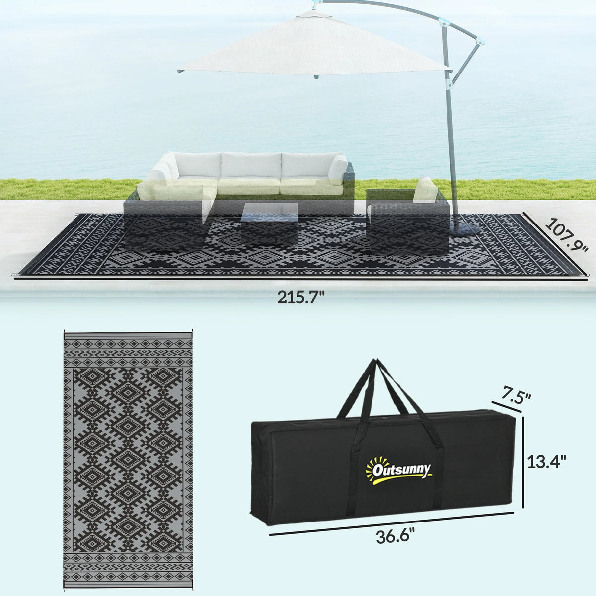 Modern Geometric Polypropylene Outdoor Decorative Rug