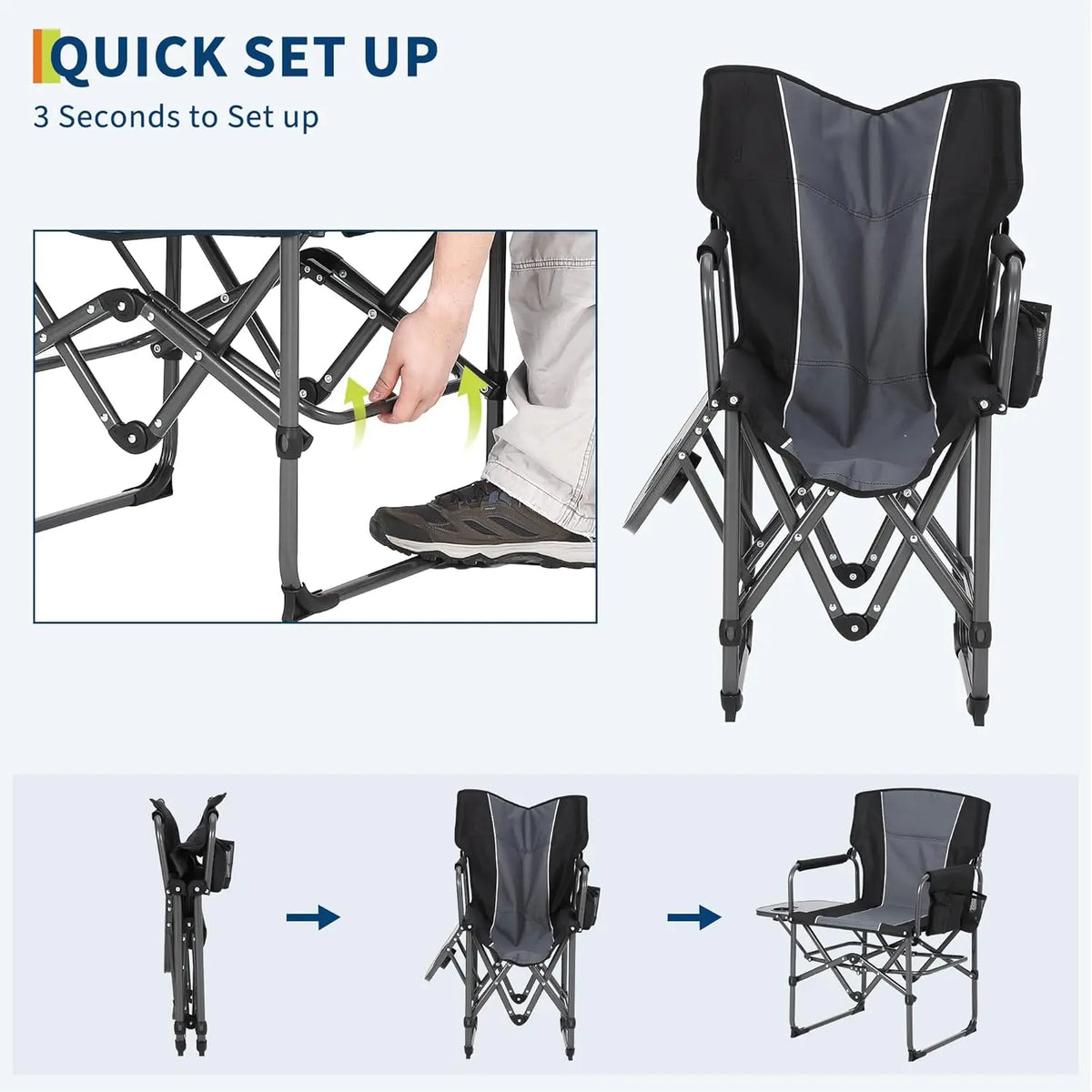 HiMiss Padded Folding Camping Chair For Adults With Tray
