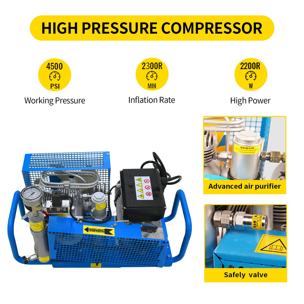 Tudiving 4500 PSI High Pressure PCP Air Compressor For Diving