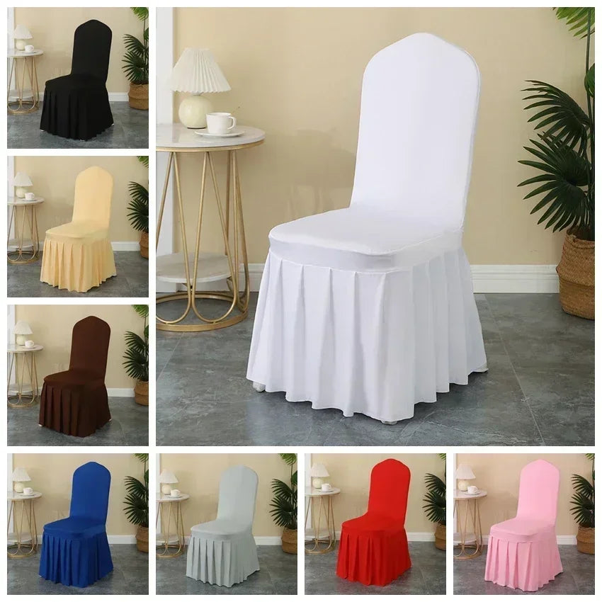 50/100pcs White Chair Cover Pleated skirt Spandex Seat Protector Covers for Hotel Banquet Party Events Wedding Decoration