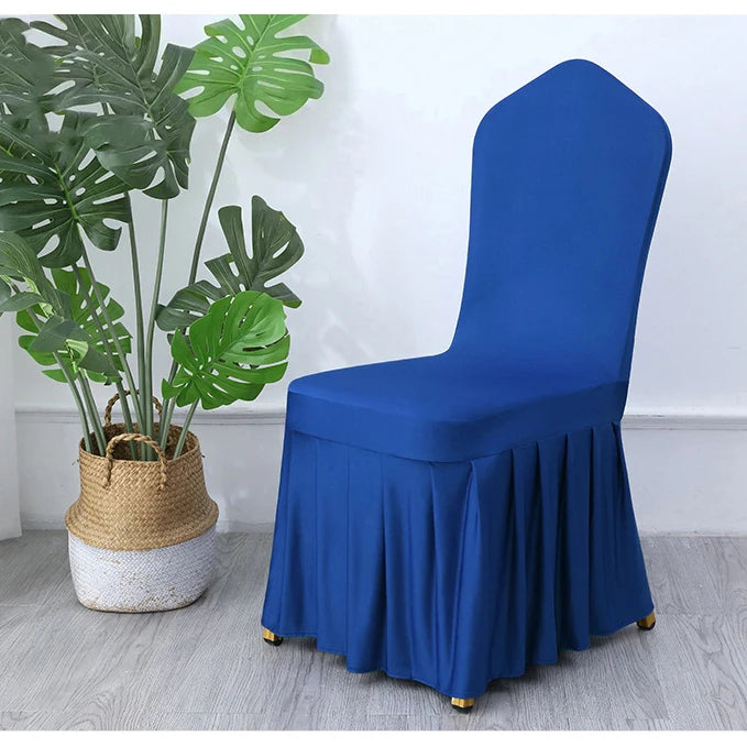 50/100pcs White Chair Cover Pleated skirt Spandex Seat Protector Covers for Hotel Banquet Party Events Wedding Decoration