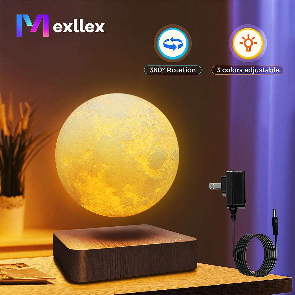 Mexllex Magnetic Floating Moon Lamp Wooden Base Led Night Light