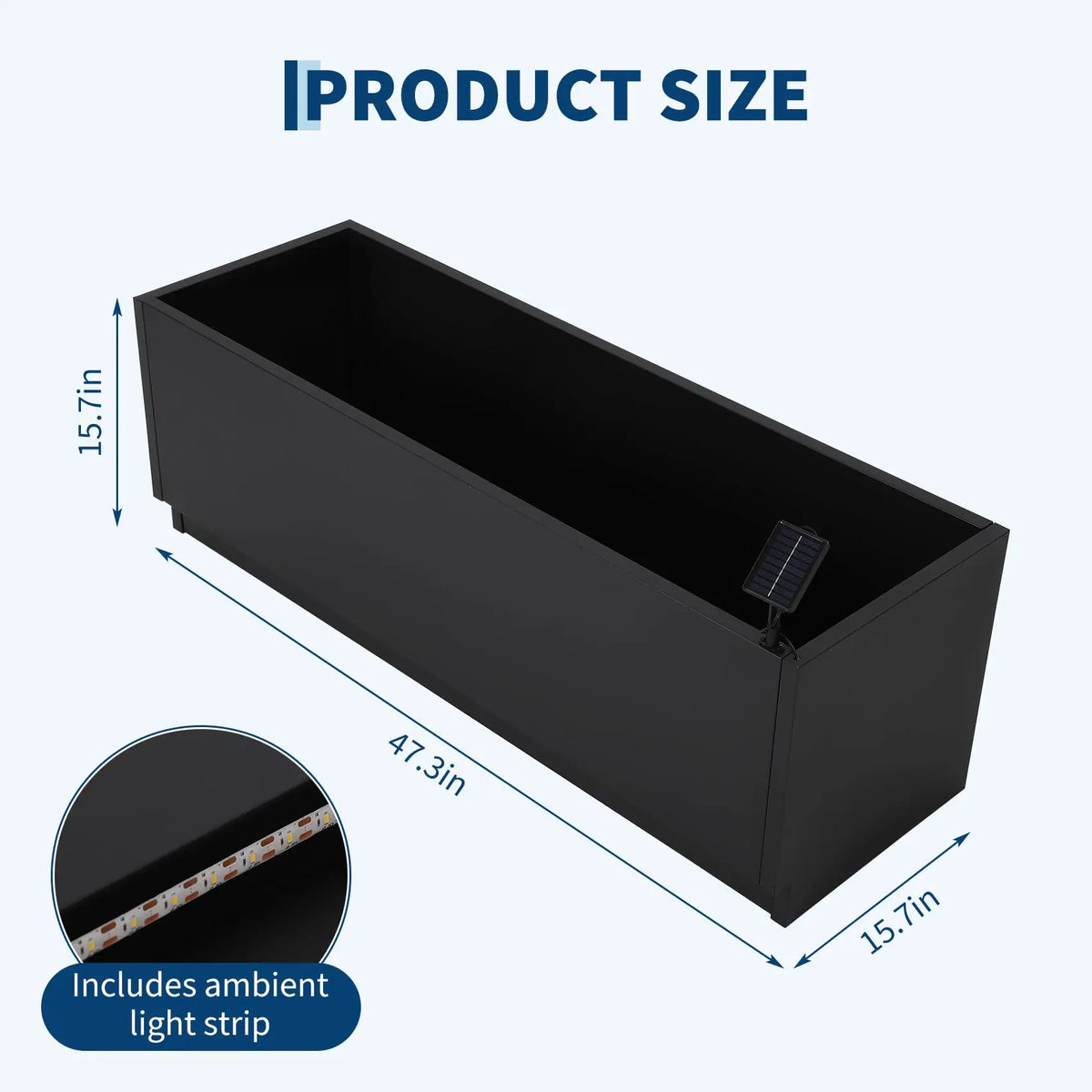 HiMISS LED Metal Planter Box With Light Strip And Drainage