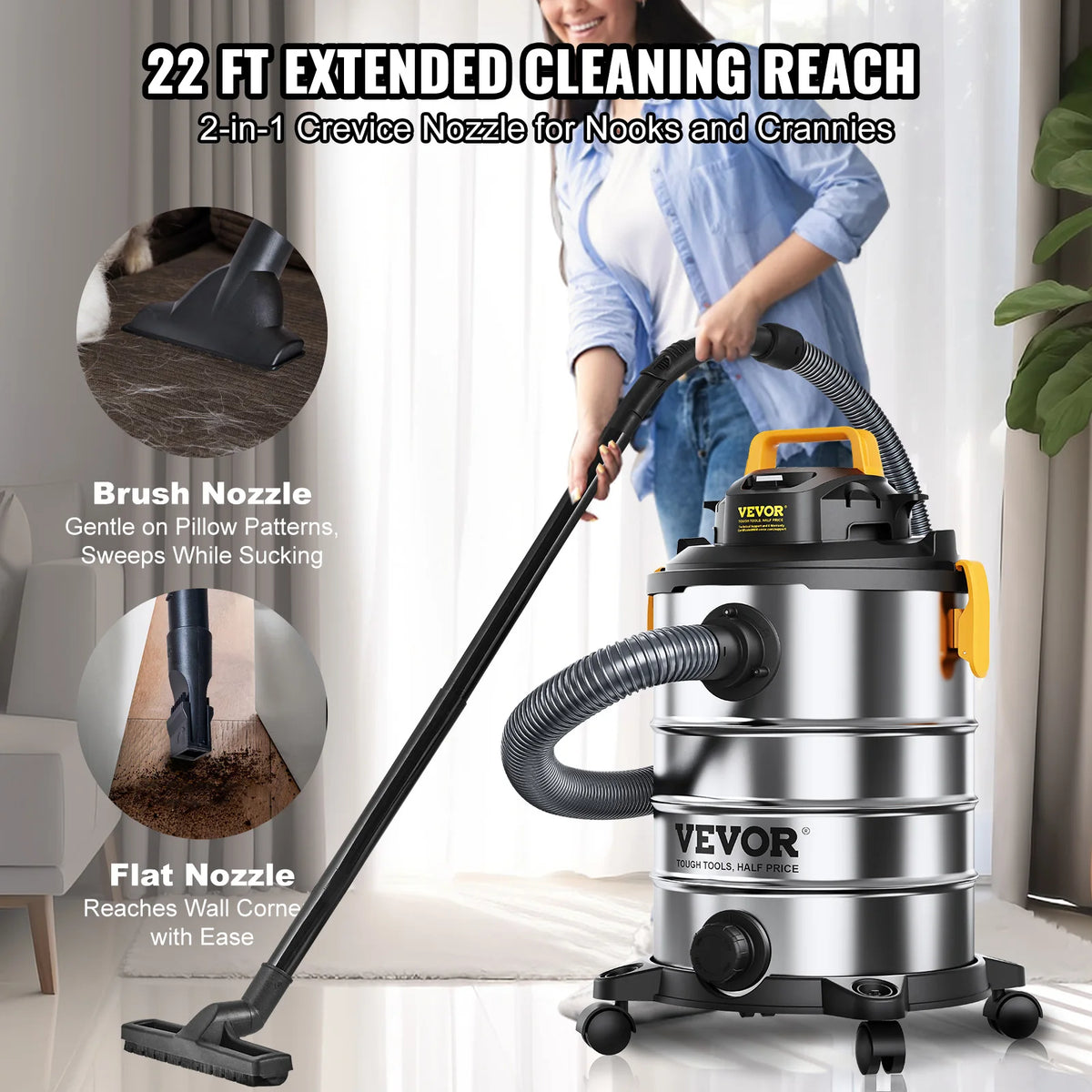 SucceBuy Stainless Steel Wet Dry Vac With Heavy Duty Suction For Pet Homes