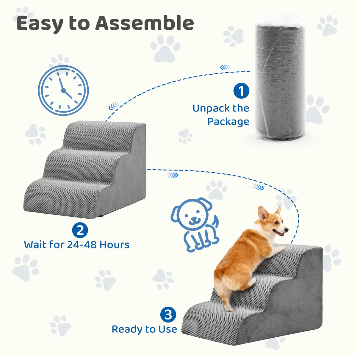 Premium Curved Dog Stairs High Density Foam Small Pet Steps