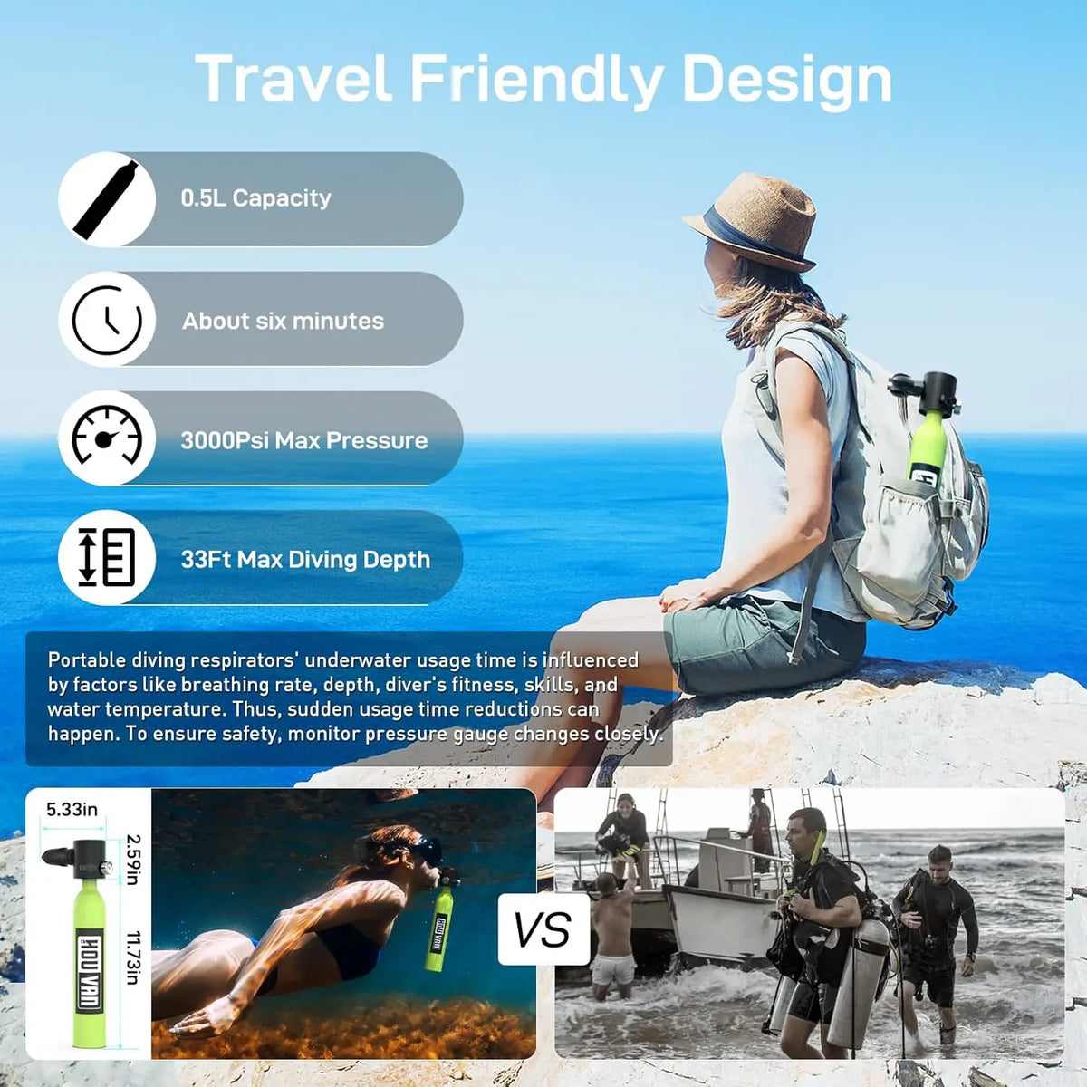 Scorkler Portable Scuba Diving Oxygen Tank For Snorkeling Travel