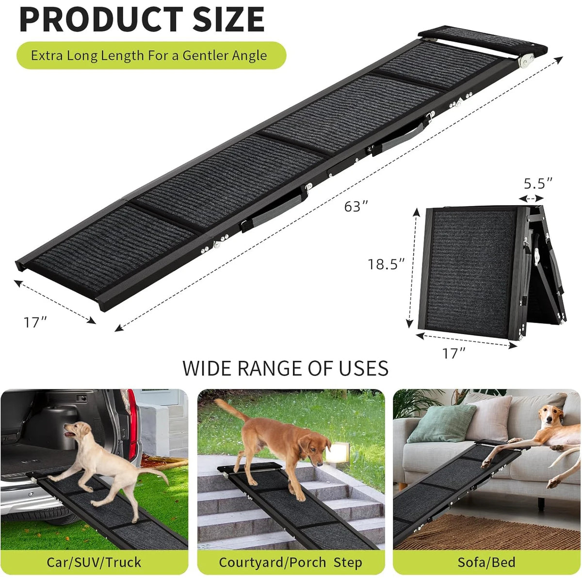 HiMISS Upgraded Foldable Dog Car Ramp For Large Pets 250lbs
