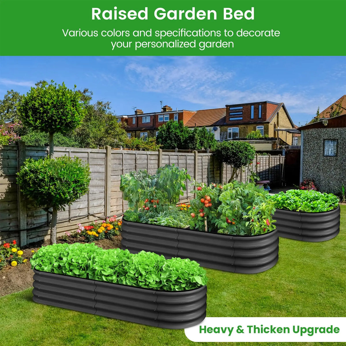 HiMISS Oval Galvanized Metal Raised Garden Bed Planter Box