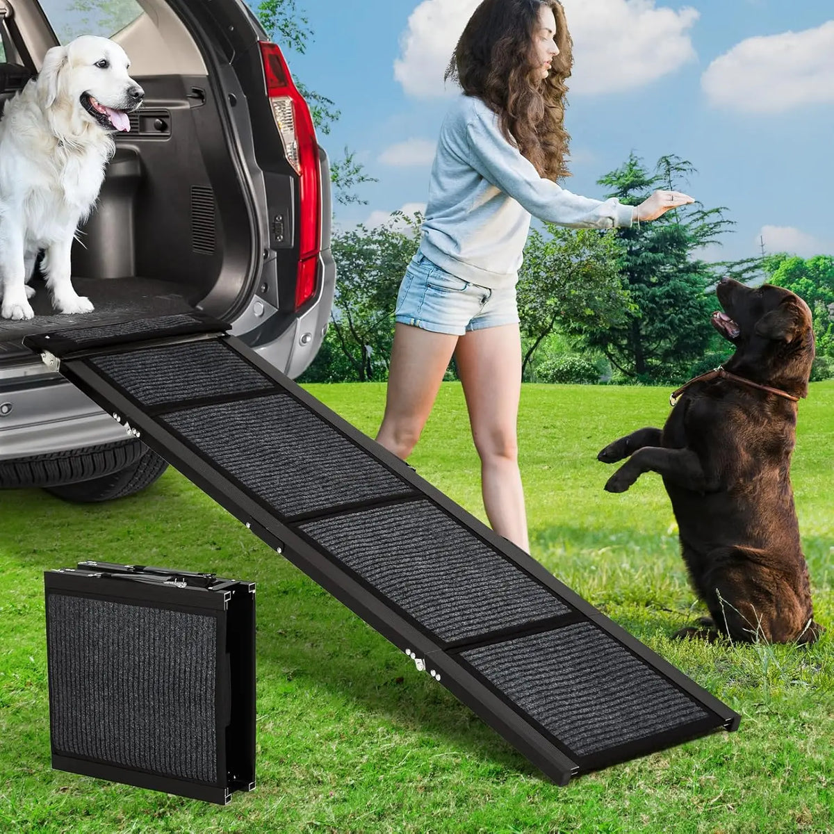 HiMISS Upgraded Foldable Dog Car Ramp For Large Pets 250lbs