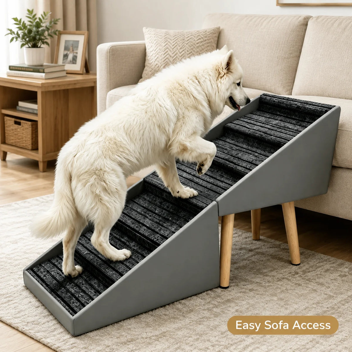 6 Step Wooden Dog Stairs Non Slip Pet Ramp For Safe Bed Access
