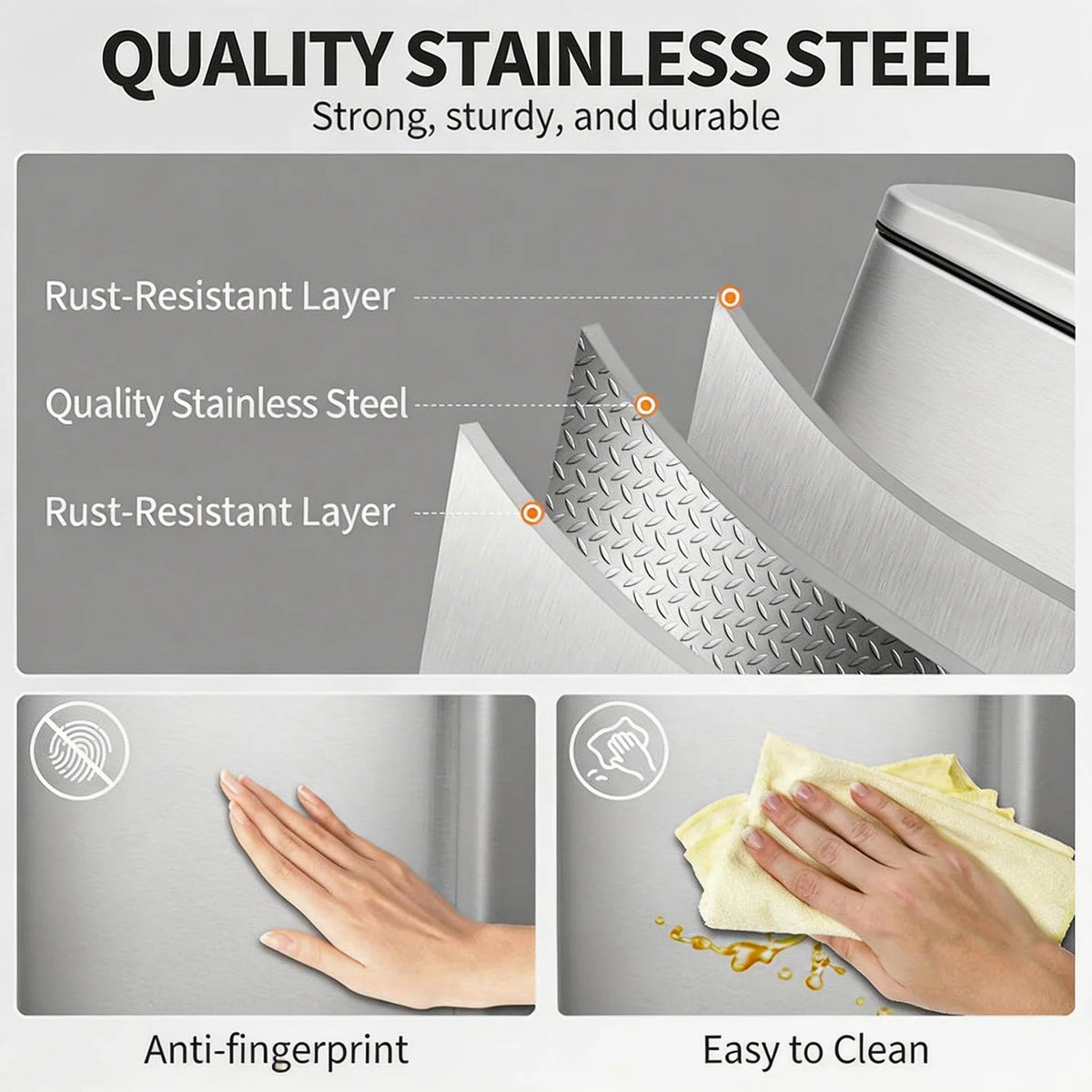 HiMISS Fingerprint Proof Stainless Steel Pedal Trash Bin