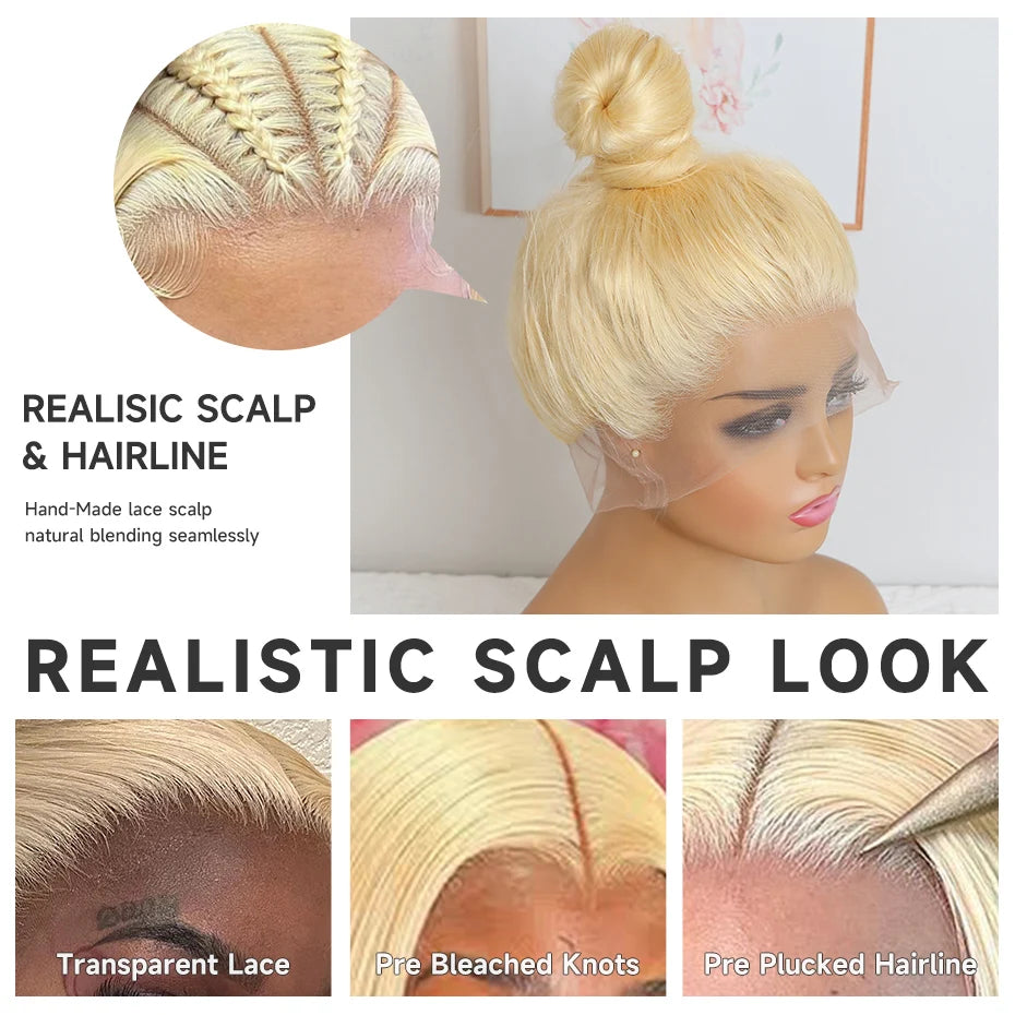 Straight 360 Full Lace Wig Human Hair Pre Plucked 613 Blonde Transparent Lace Frontal Wig Remy Brazilian Hair Wigs For Women