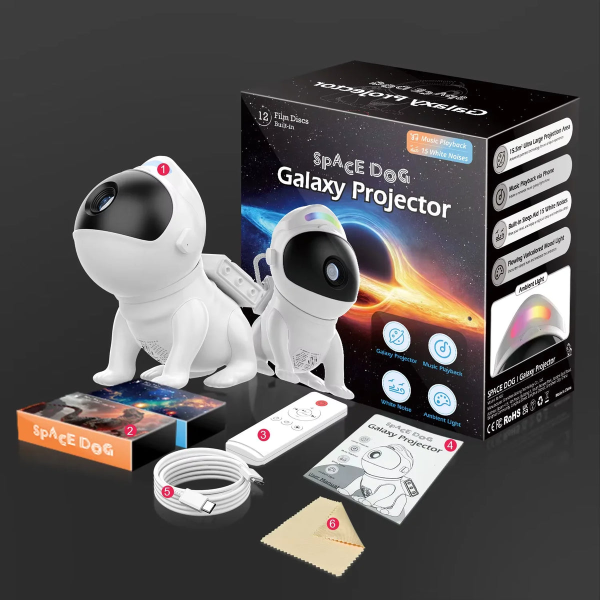 Ausyle Star Projector Space Dog Galaxy Night Light Bedroom Decor