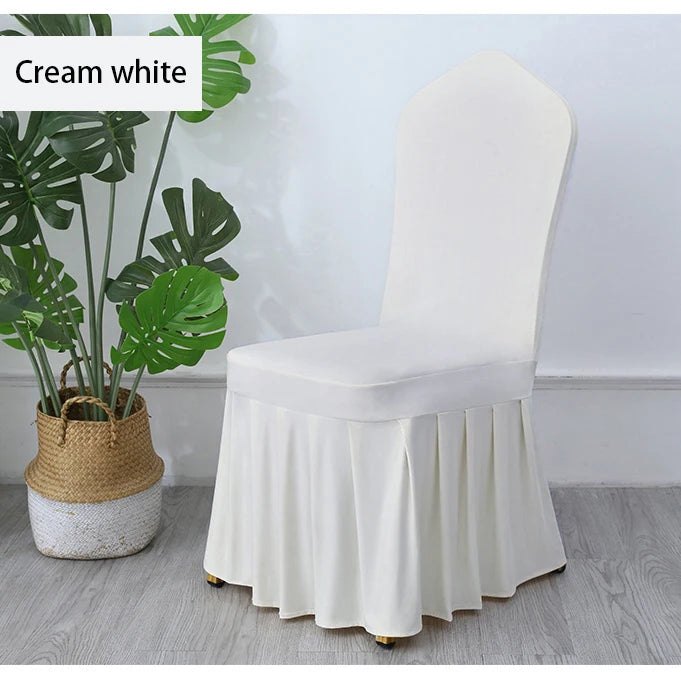 50/100pcs White Chair Cover Pleated skirt Spandex Seat Protector Covers for Hotel Banquet Party Events Wedding Decoration