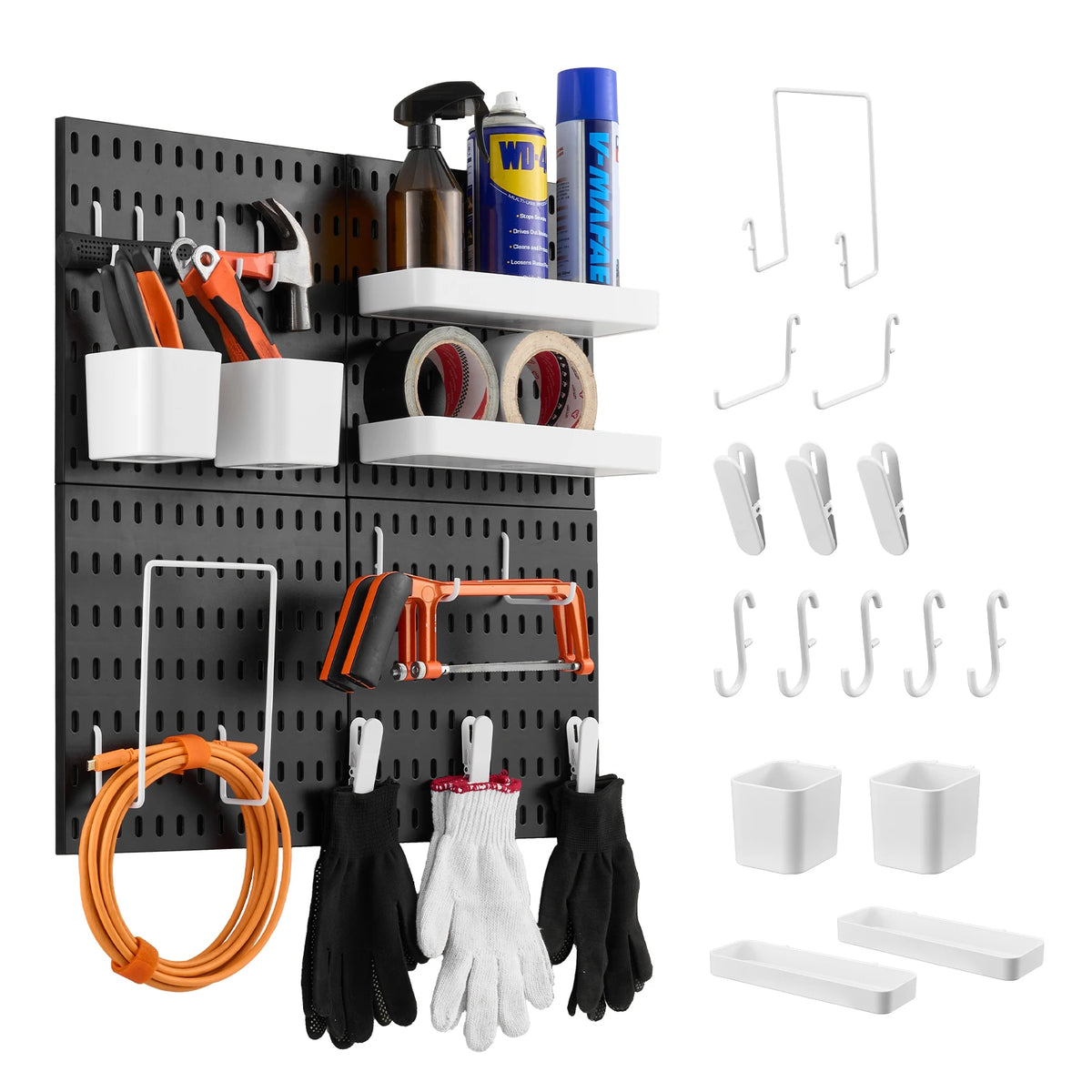 SucceBuy Plastic Pegboard Wall Panels Home Organization Storage Kit