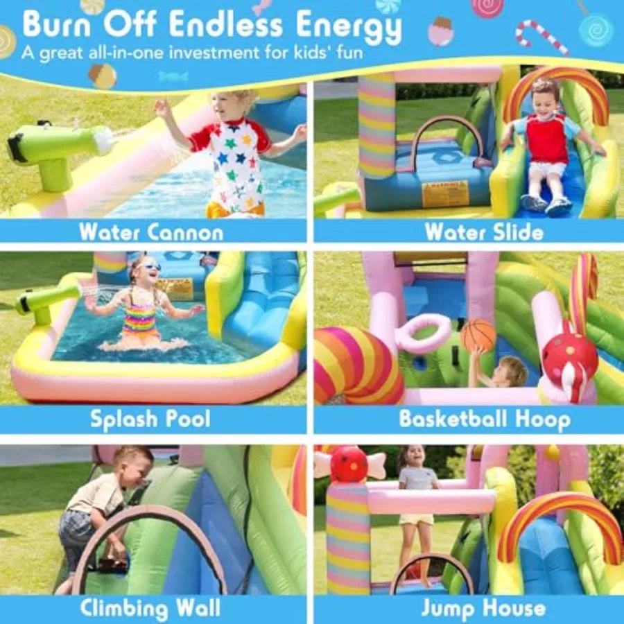6 In 1 Water Slide Bounce House With Climbing Wall