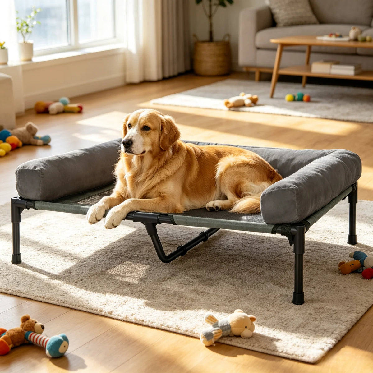Bingopaw Breathable Mesh Elevated Dog Bed With Plush Bolster