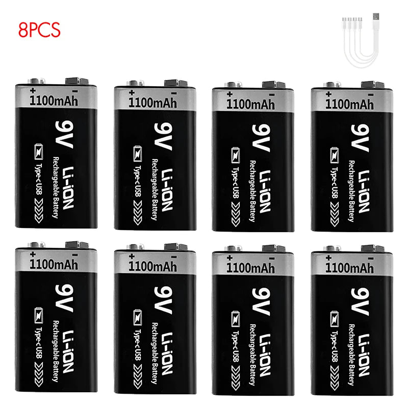 Kuugro 9V Rechargeable Battery 1100mAh Type C For RC Toys