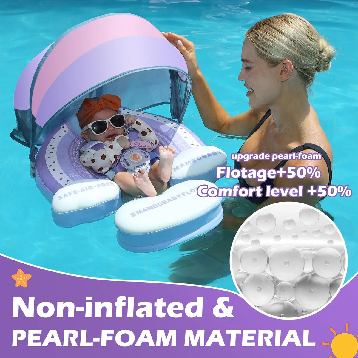 Mambobaby Safe Air-Free Core Chest Float Sunshade Canopy Baby Toddler Inf