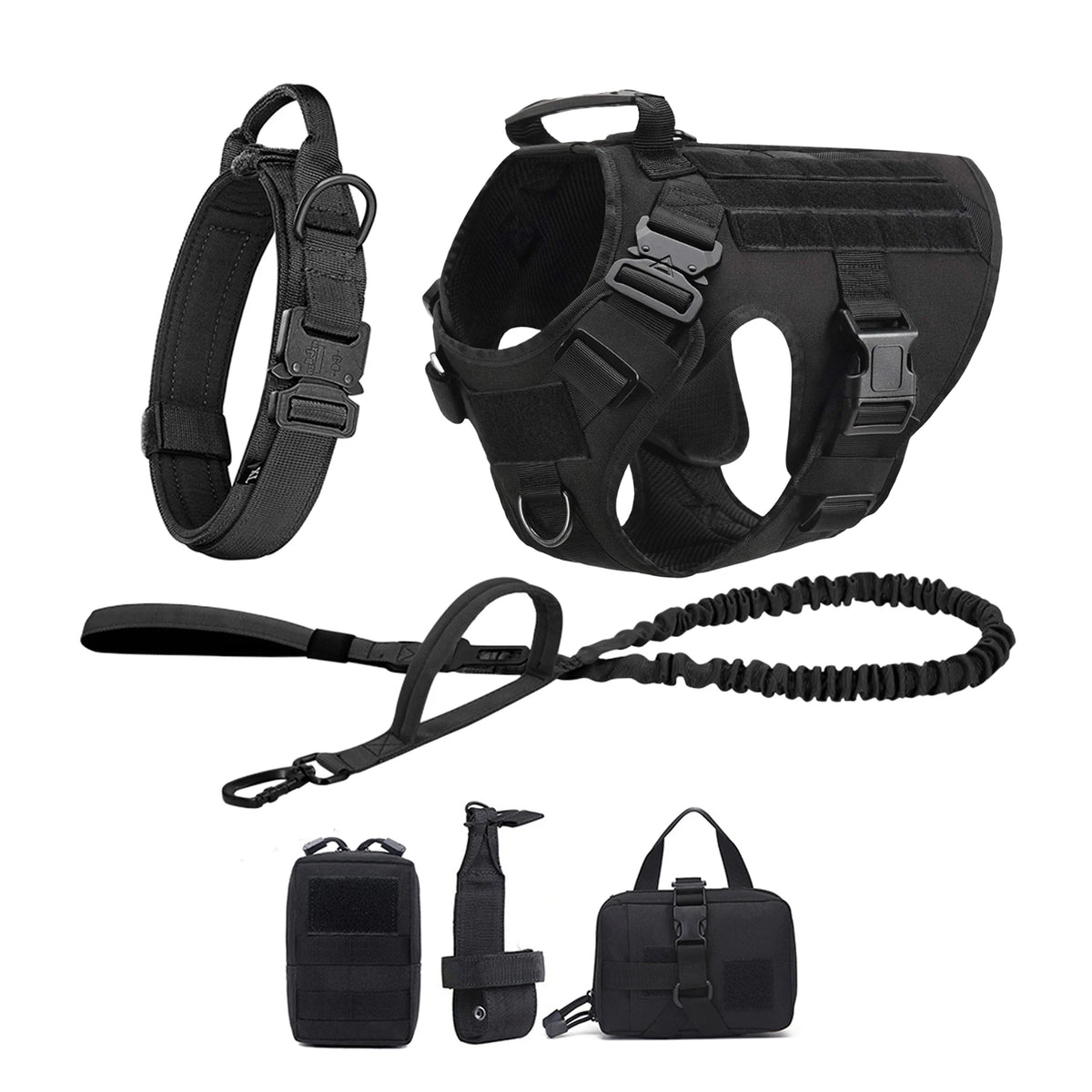 Tactical Dog Harness With Molle Pouches And Padded Nylon Vest