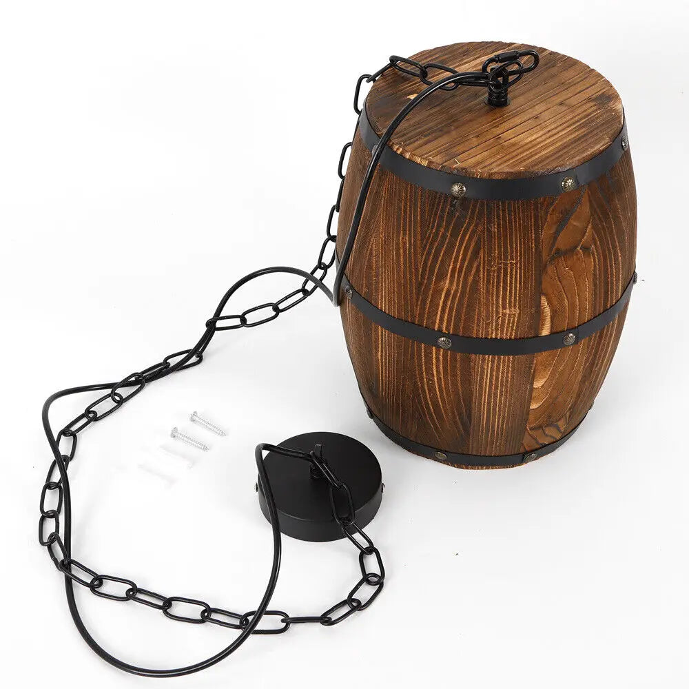 Vintage Wooden Barrel Pendant Light For Rustic Cafe