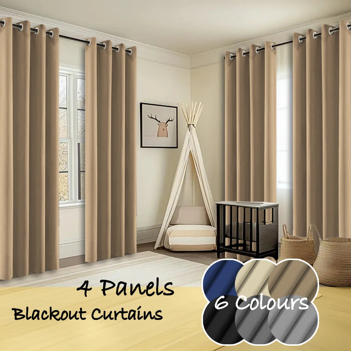 4 Panles Thermal Insulated Blackout Curtains - Room Darkening Ring Top Curtains, Reducing Noise, For Bedroom, Hotel, Living Room