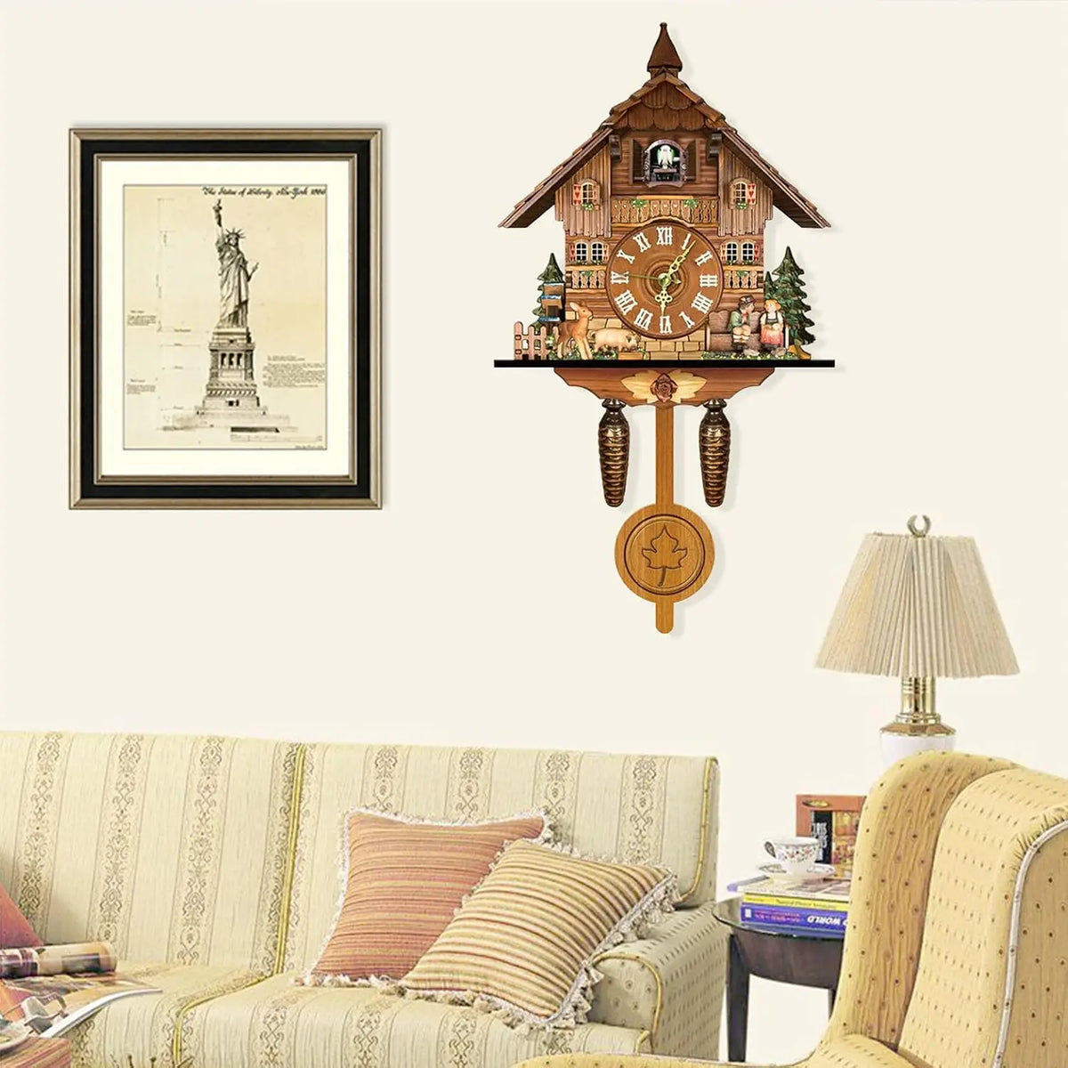 Traditional Northern European Cuckoo Wall Clock With Decorative Alarm