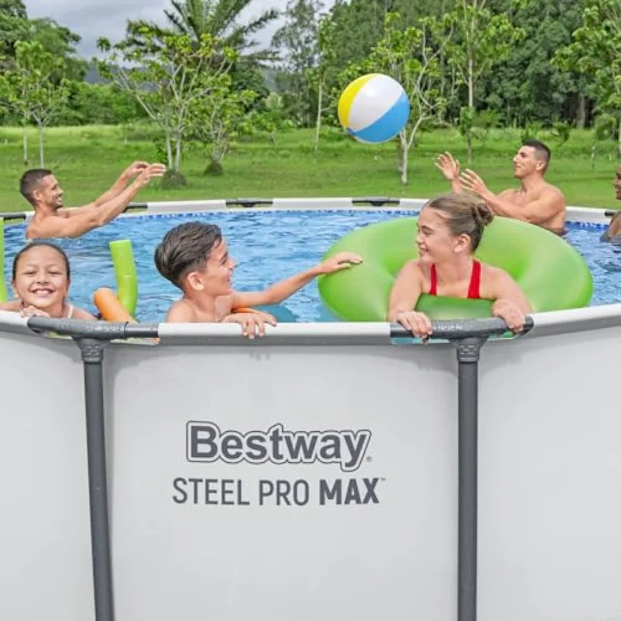 Above Ground Round Pool Featuring Steel Frame With Filter Pump