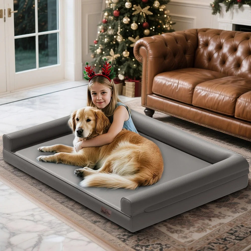 Borwart Orthopedic Dog Bed with Bolster and Removable Cover