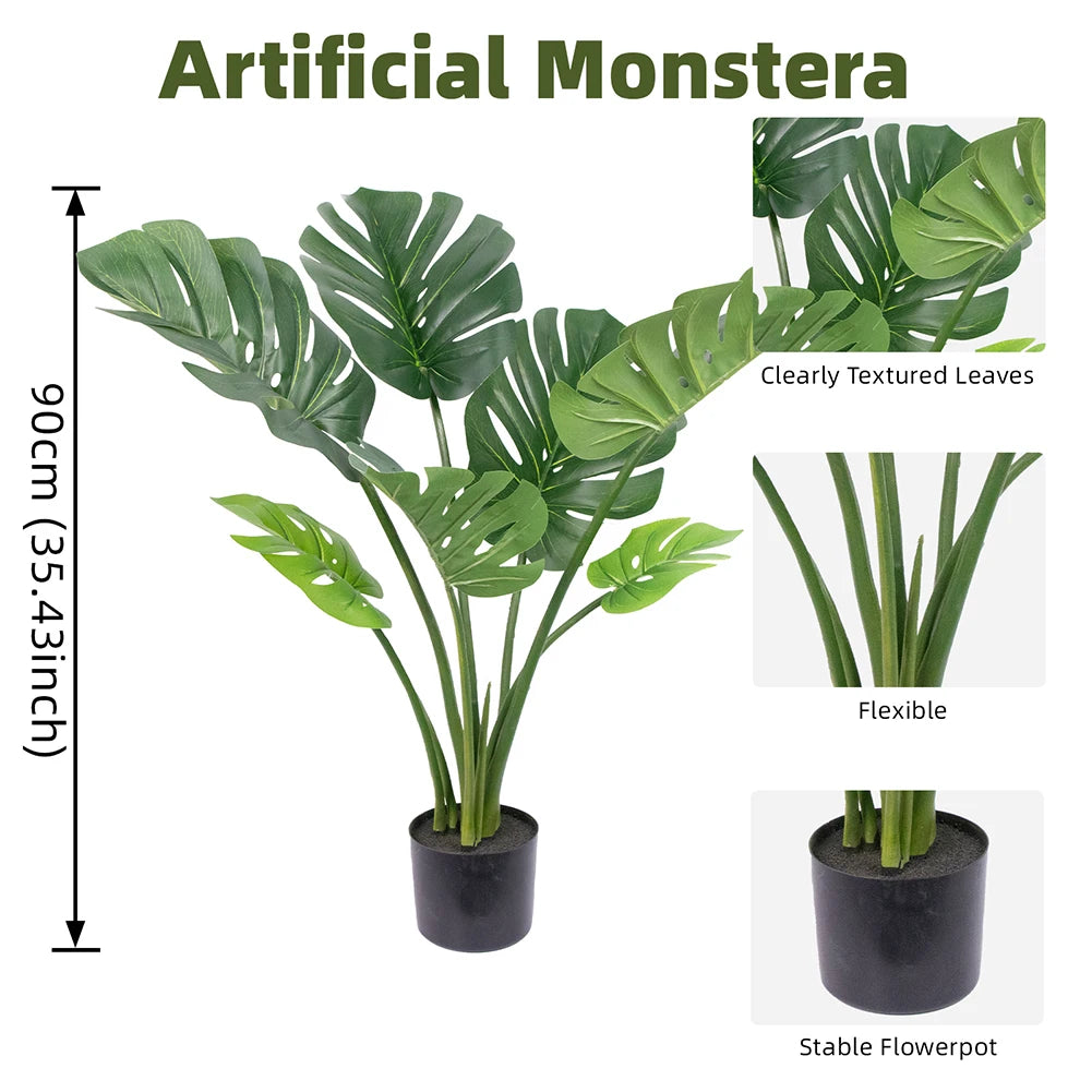 Artificial Monstera Deliciosa Faux Tropical Palm Tree for Home Decor