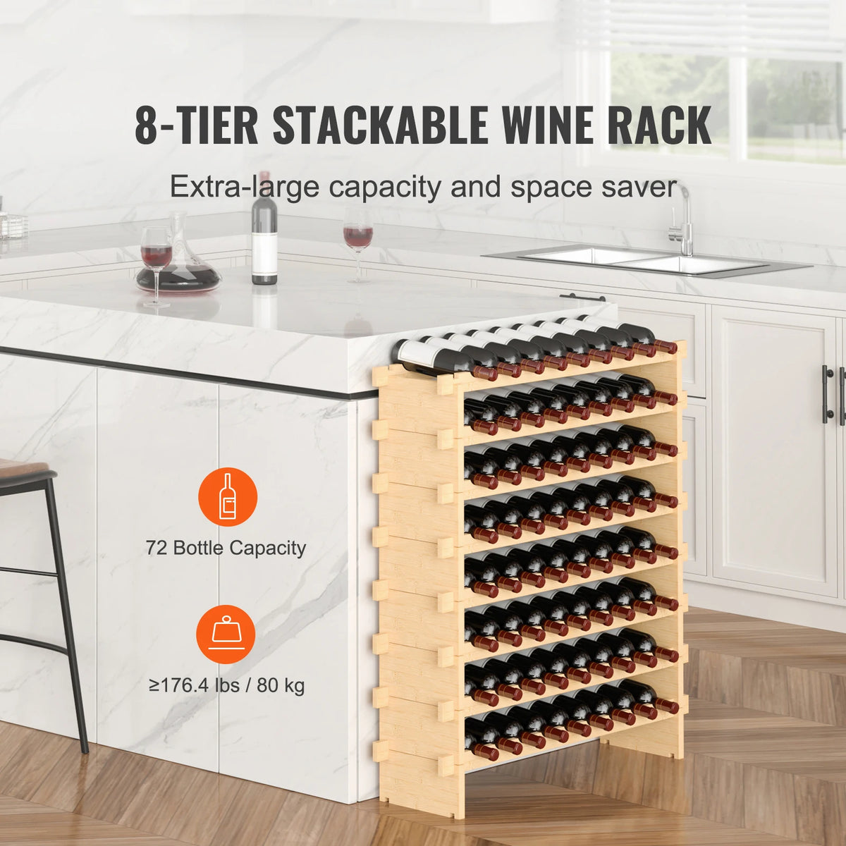 SucceBuy Stackable Modular Free Standing Bamboo Wine Rack