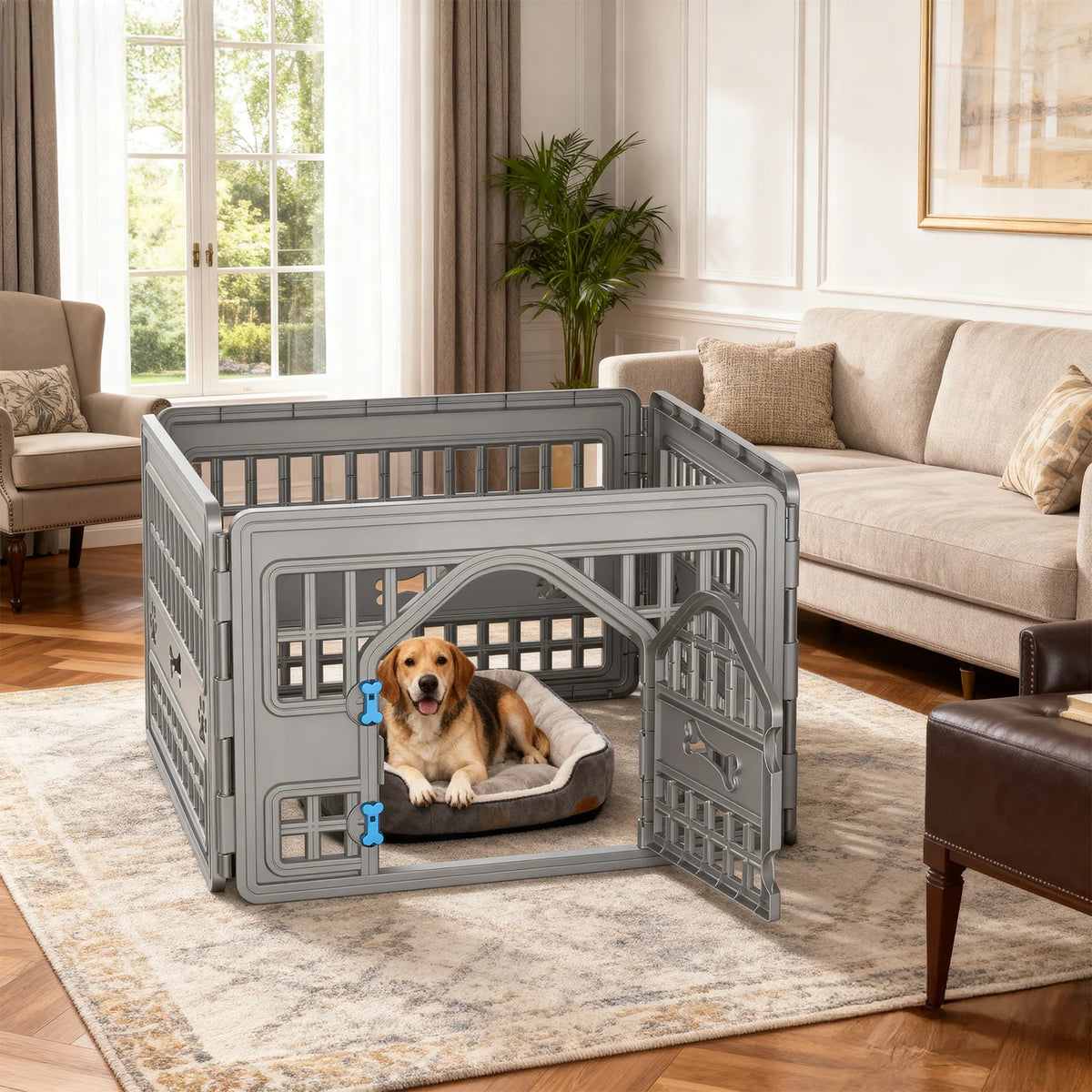 Foldable Four Panel Plastic Pet Playpen For Indoor Outdoor Dogs