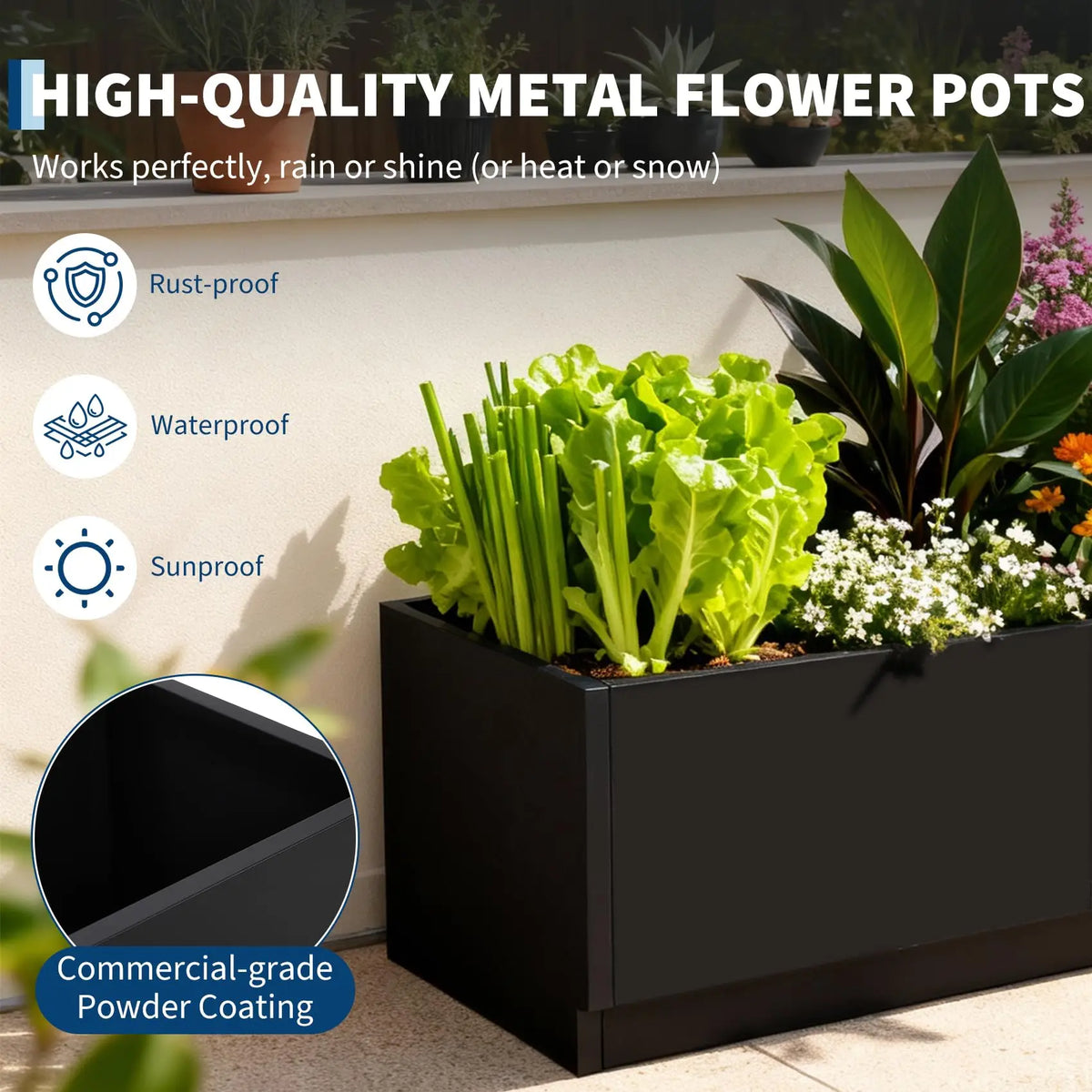 HiMISS LED Metal Planter Box With Light Strip And Drainage
