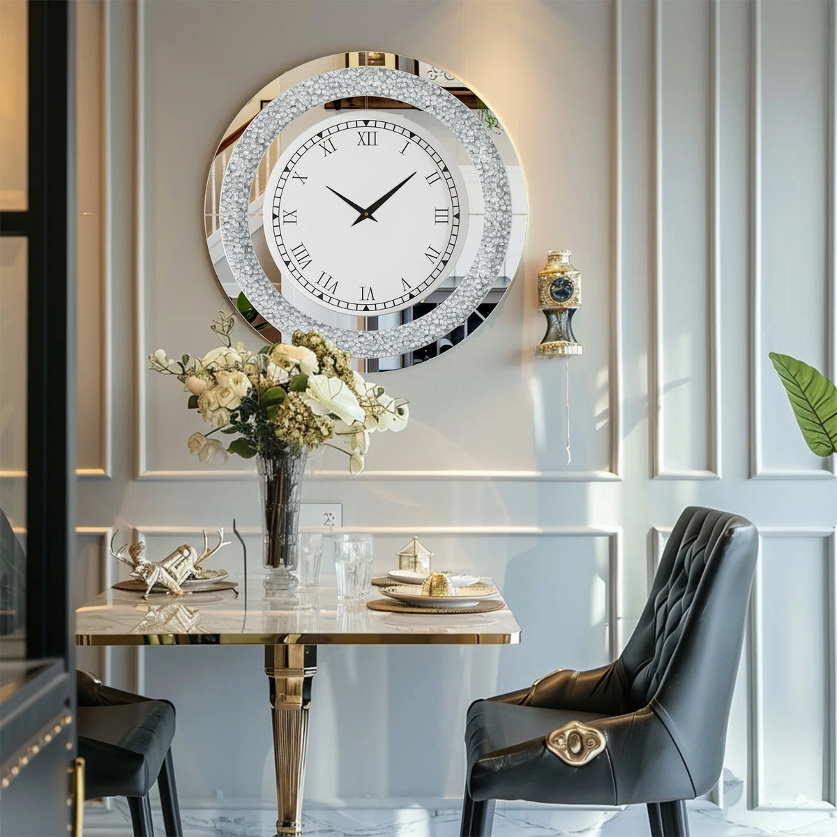 Decorative Round Wall Mirror With Crystal Sparkle Design