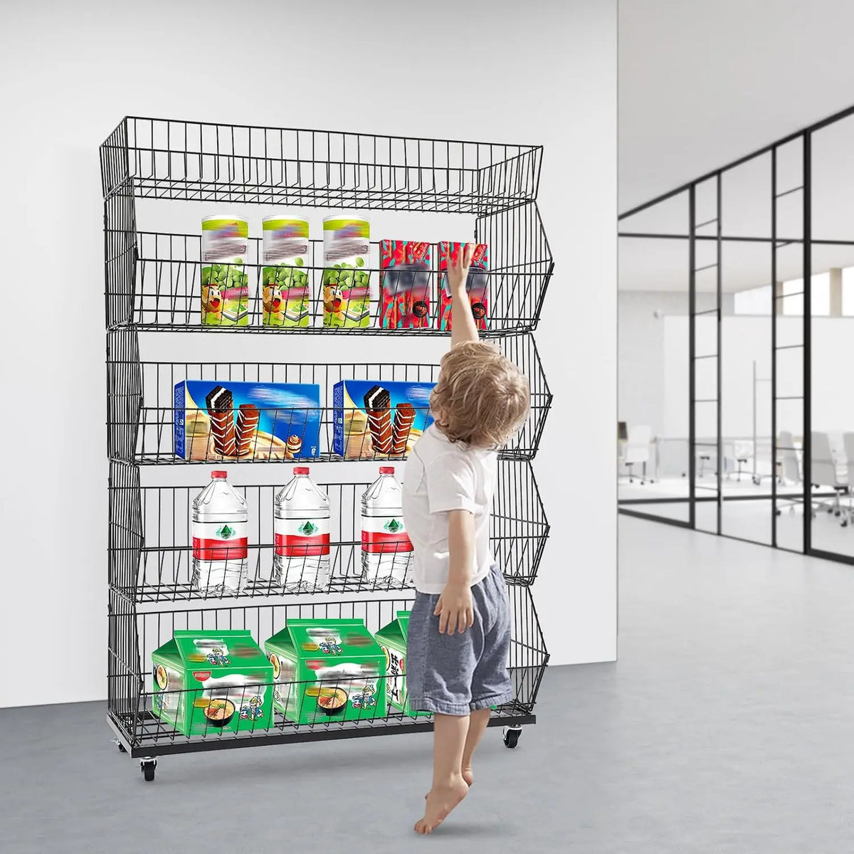 Industrial Wire Metal Mobile Storage Shelf Retail Display Rack