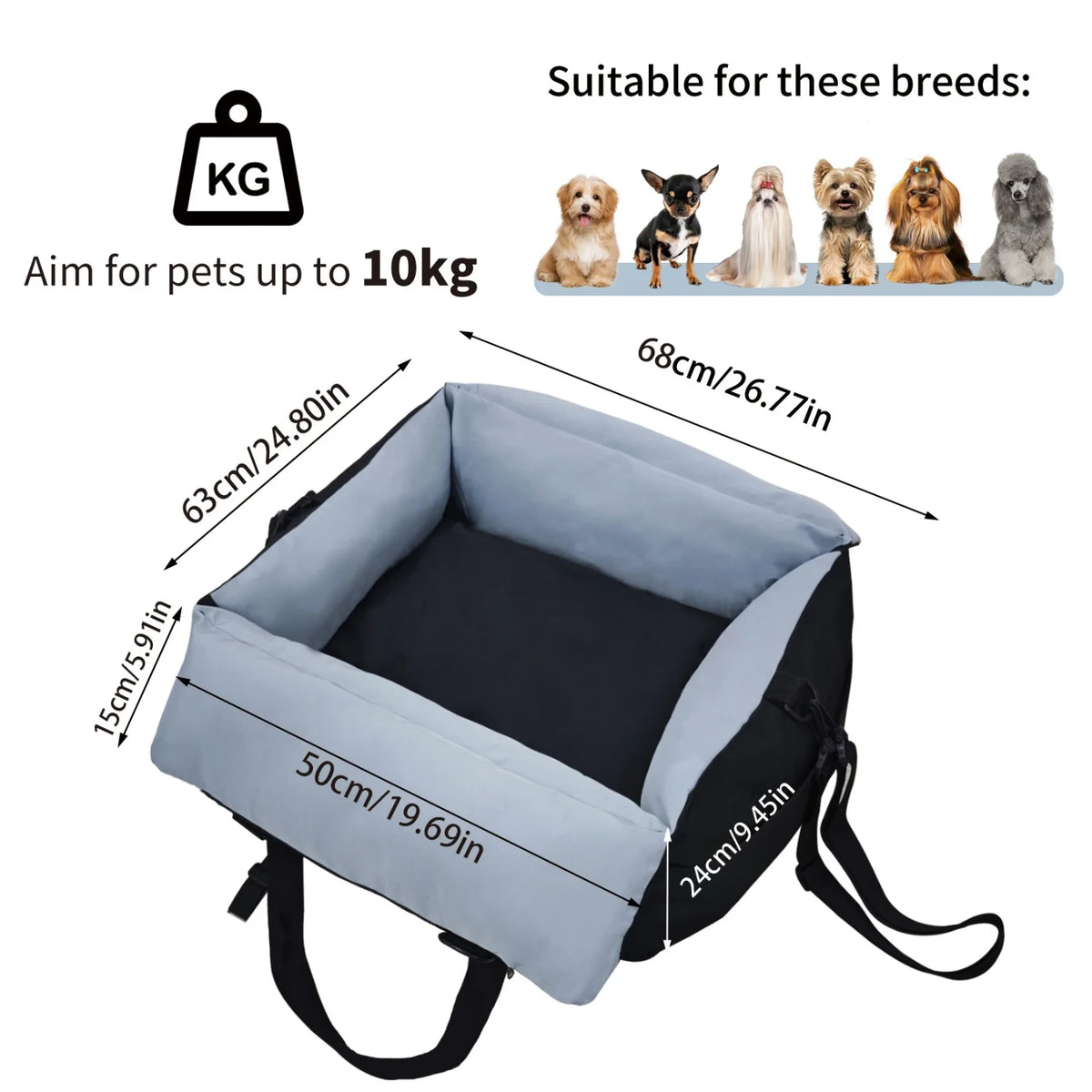 Bingopaw Washable Dog Car Seat With Safety Belt For Puppies