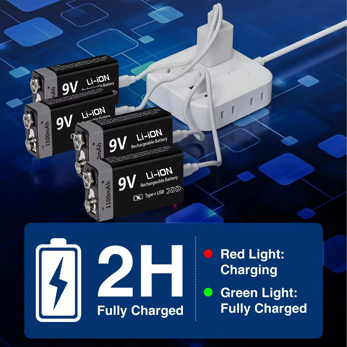 Kuugro 9V Rechargeable Battery 1100mAh Type C For RC Toys