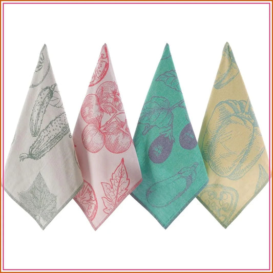 Luxe Jacquard Tea Towel Set of 4, Soft Turkish Cotton Kitchen